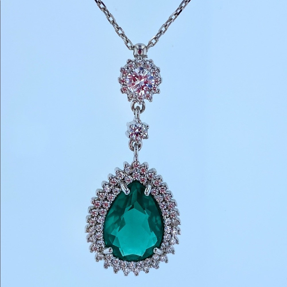 Teardrop CZ/Emerald Necklace